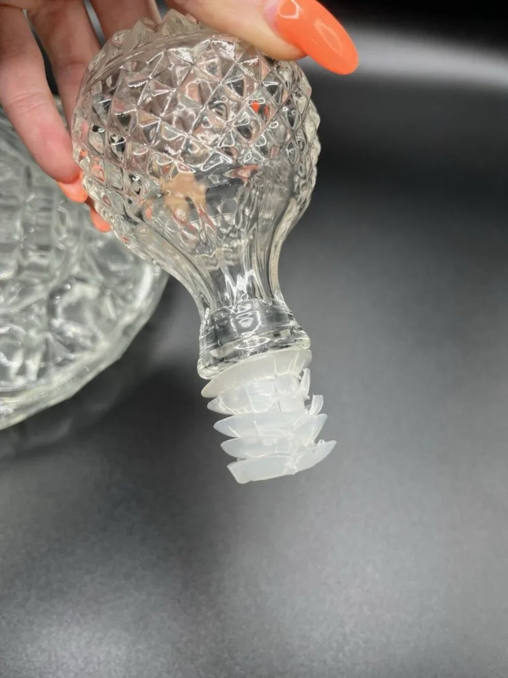 Vintage Pressed Glass Decanter Diamond Atomic Barware Bottle Hollywood MCM
